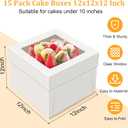 15 PCS Cake Boxes 12 Inch, 12x12x12 Tall Cake Box, 12 Inch Cake Box with Window, White Bakery Boxes, Large Baking Boxes, Cajas Para Pasteles, 12x12 Cake Boxes for Birthday, Wedding, Party, Business