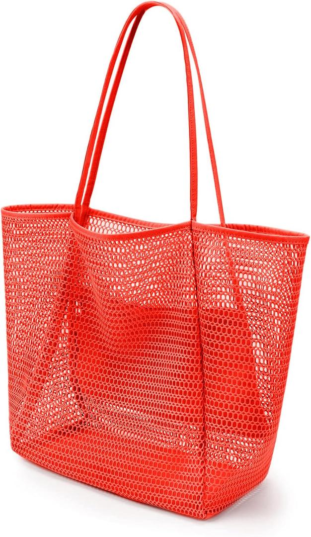 Mesh Tote Beach Bag For Women Fairycore Hobo Bag,Shoulder Bag Casual Crochet Bags Orange