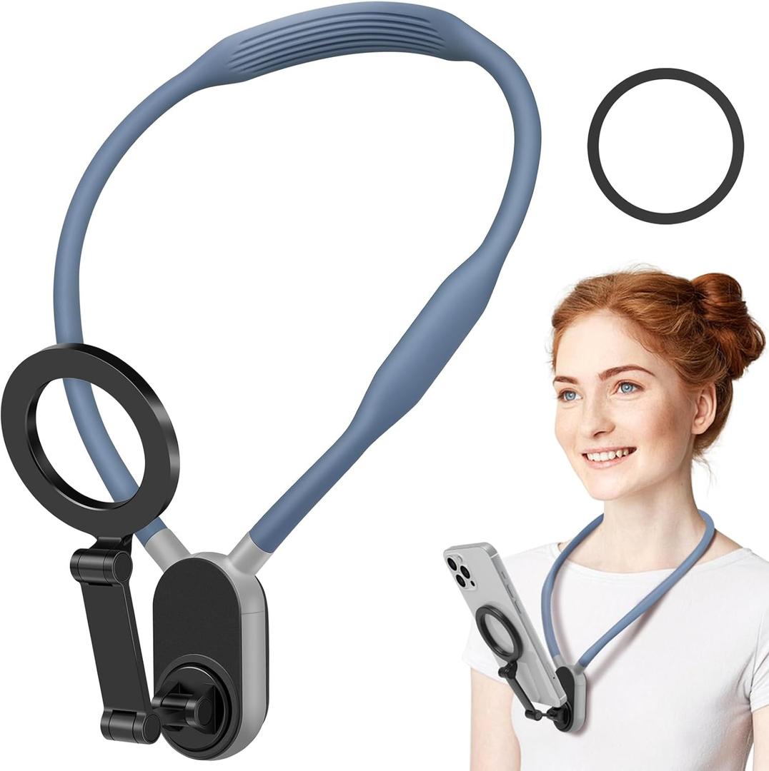 Magnetic Neck Phone Holder, Phone Neck Mount, Magnetic Neck Mount for Phones, Hand Free POV/Vlog Phone Holder, iPhone Chest Mount, Video Recording for iPhone 15 14 13 12 Seires (Blue)