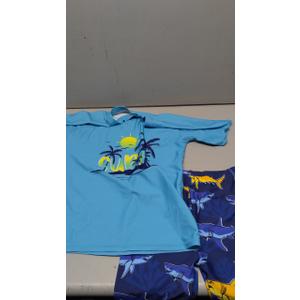Boys Two Piece Rash Guard and Swim Trunks Outfit Set Kids Short Sleeve Swimsuit 10/12Y
