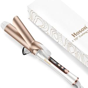 1 1/2 inch Curling Iron, Dual Voltage Large Hair Curling Iron Heat up to 450F, Professional Curling Wand Ceramic Tourmaline, Champagne Gold/White