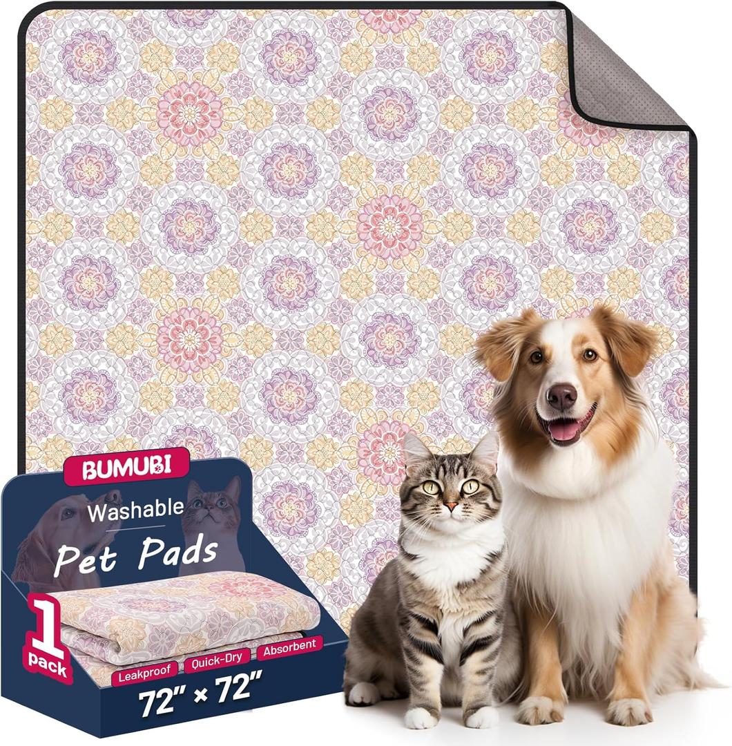 Washable Dog Pee Pads - Absorbent Reusable Puppy Training Pads, Waterproof Leak - Proof & Non - Slip for Crate Whelping Potty Training 72x72 (Pack of 1) (Pastel Multicolor)
