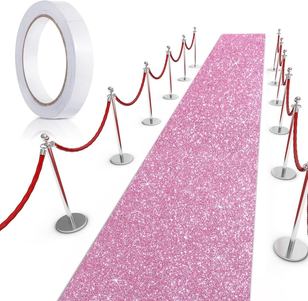 Tatuo Carpet Runner Runway Rug 55 GSM Thickness with Carpet Tape for Prom Wedding Halloween Christmas Outdoor Indoor Hallway Party Rug(2.46 x 30 Feet,Glitter Pink)