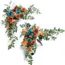 Ling's moment 2PCS Burnt Orange Artificial Flower Garland Wedding Arch Flowers Floral Swags Centerpieces Teal Blue Rose Terracotta Garlands Greenery for Table Easel Wall Entryway Board Backdrop