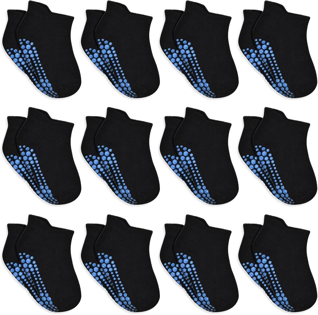 HYCLES Toddler Grip Ankle Socks, Non Slip Baby Sock Anti-Slip Kid Socks for Boys Girls 1-7 Years (1-3T, black)