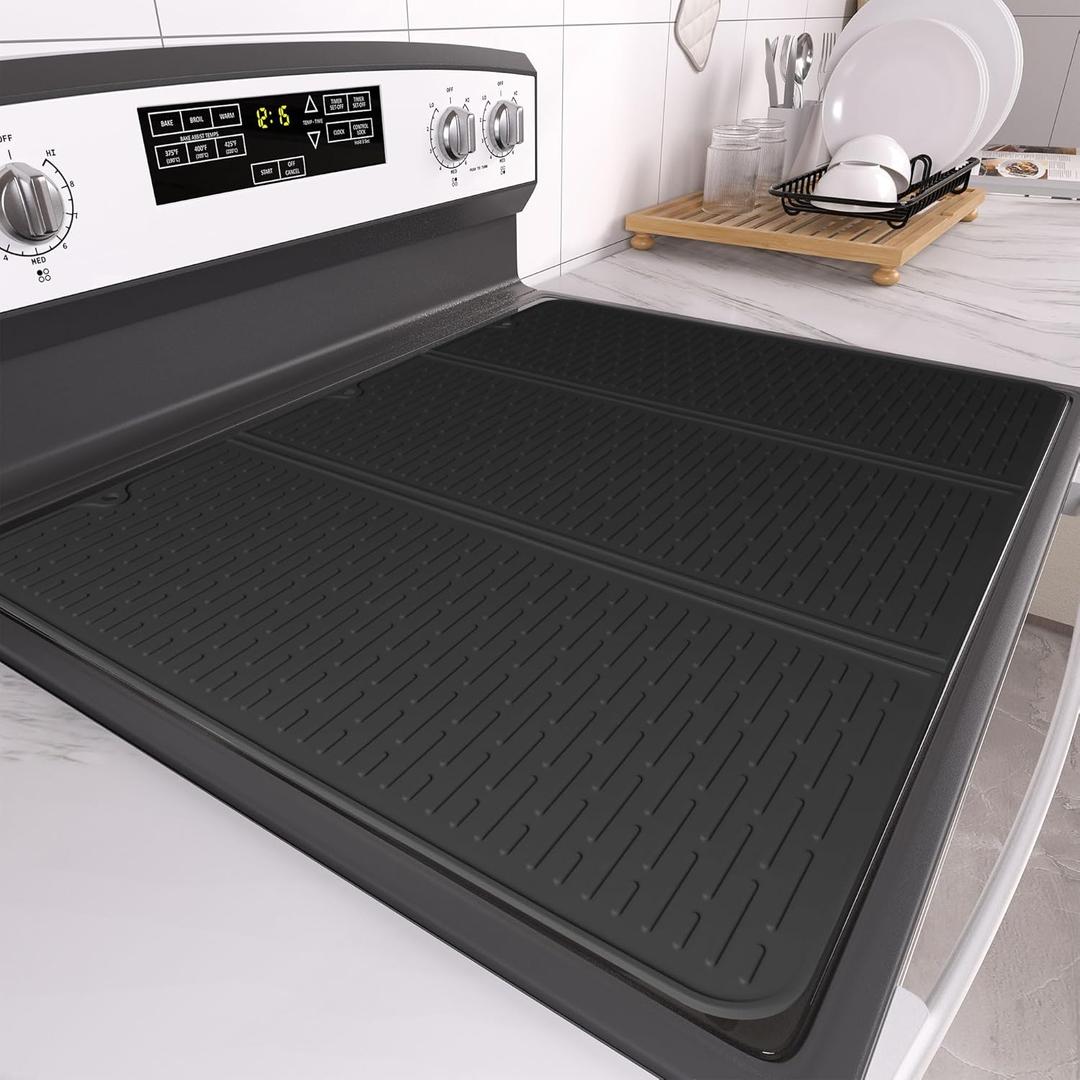 Stove Top Cover for Electric Stove - Foldable Glass Top Stove Cover Protector,Ceramic Flat Top Stove Cover, Induction Cooktop Protector, Oven Cover, 28" x 20" Dish Drying Mat (Black)