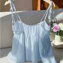 SOLY HUX Women's Summer Cami Tops Tie Shoulder Spaghetti Strap Ruched Peplum Ruffle Camisole Top (Blue, S)