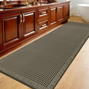 Extra Large Waffle Bath Mat, 6'x2' Greyish Green, Super Absorbent Non-Slip Quick Dry Bathroom Rugs with Tassels, Machine Washable Ultra Soft Boho Bath Rugs for Floor, Toilet Mats Boho Farmhouse Decor