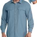 33,000ft Men's Long Sleeve Sun Protection Shirt UPF 50+ UV Quick Dry Cooling Fishing Shirts for Travel Safari Camping Hiking (Blue, M)