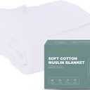 Cosy Family 100% Cotton Muslin Bed Blanket - Breathable & Lightweight, 4 Layer, White, 80x90 Inches