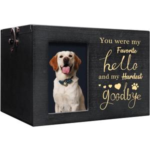 Pet Urns for Dog or Cat Ashes, Wooden Pet Cremation Urns with Photo Frame, Large Keepsake Memory Box Loss Pet Sympathy Remembrance Gift, 7.87" x 5.51" x 5.51" (Black)