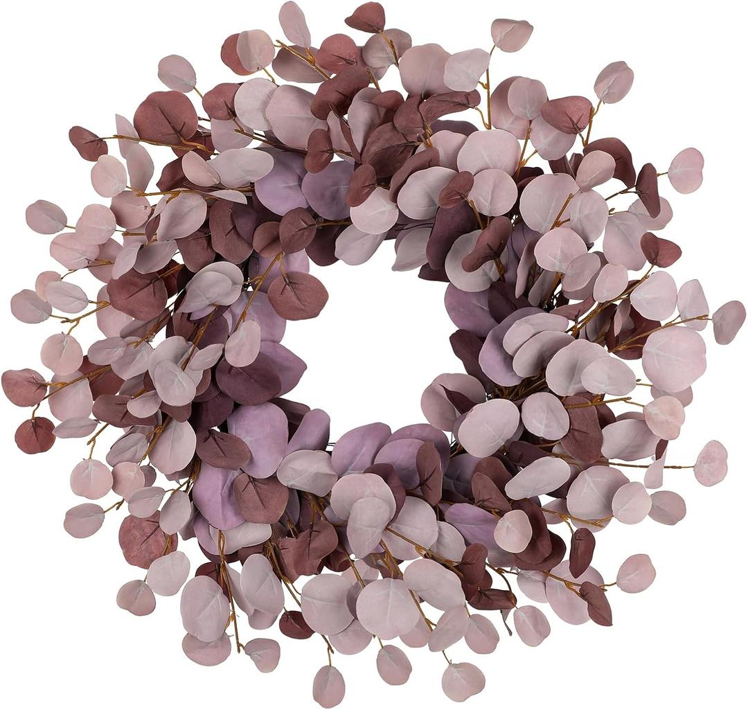 24" Fall Eucalyptus Wreath, Burgundy Artificial Leaves, Front Door Decor