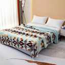 UKELER Bohemian Sherpa Throw Blanket 60''  80'', Sherpa Fleece Blanket for All Season, Southwestern Aztec Throw Blanket, Native American Blanket for Bed/Couch/Sofa/Office/Camping (60x80 inch, A-green Bohemia)
