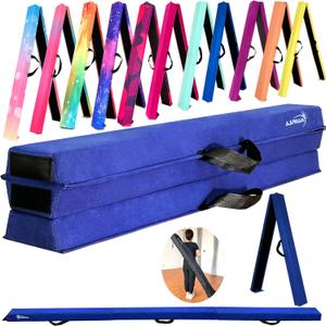 6 FT / 8 FT / 9 FT Folding Gymnastics Beam Foam Balance Floor Beam - Extra Firm - Suede Cover - Anti Slip Bottom with Carry Bag for Kids/Adults Home Use (Blue)