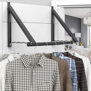 Over The Door Drying Racks for Laundry, Expandable Foldaway Clothes Rail, Suitable for Doors in Bedrooms, Dorms, and Bathrooms, 2 Racks and a Rod, Black