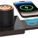 Coffee Mug Warmer with 15W Wireless Phone Charger & 3A USB Charging Port, 3 Temp Settings & 8H Auto Shut Off, Candle Warmer Plate for Heating Coffee, Milk, Tea & Candles,Valentine's Day Gift(Wood)