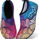 WateLves Water Shoes for Womens Mens Barefoot Quick-Dry Aqua Socks for Beach Swim Surf Yoga Exercise New Translucent Color Soles (9-10 Women/7.5-8.5 Men, Flower Gradient)