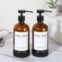 Hand Soap Dispenser, 2 Pcs Amber Glass Soap Dispensers for Bathroom, 12 fl oz Dish Soap