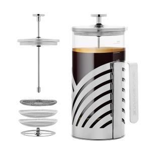 OVENTE French Press Coffee Maker 34 Ounce with Heat Resistant Borosilicate Glass, Stainless Steel Design and 4-Level Filter System, Portable Cold Brewer Pot for Travel, Camping or Gift, Silver FSD34P