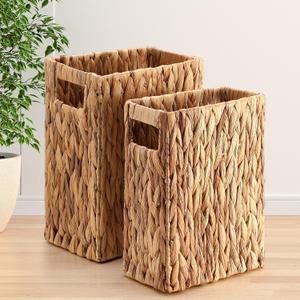 Maxdot 2 Pack 3 Gallon Wicker Trash Can Woven Waste Basket Handwoven Water Hyacinth Waste Bin for Bedroom Bathroom Kitchen Office Storage Trash