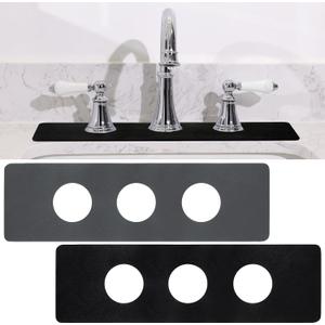 Tioncy 2 Pcs 3 Hole Faucet Mat for Kitchen Sink Kitchen Faucet Absorbent Mat Splash Catcher Sink Drip Catcher for Bathroom Counter(Round Hole,Black)