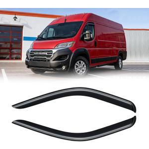 Rain Guards for Ram ProMaster 2014-2025, Out-Channel Window Visor Shields Vent Deflector Shade Wind Dark Smoke 2015 2016 2017 2018 2019 2020 2021 2022 2023 2024, Tape-On Outside-Mount, 4PCS