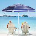 MEWAY 8.5ft Beach Umbrella with Detachable Sand Anchor & Tilt Mechanism, Portable UV 50+ Protection, Outdoor Sunshade Umbrella with Carry Bag, for Garden Beach Outdoor (Navy-White Stripe)