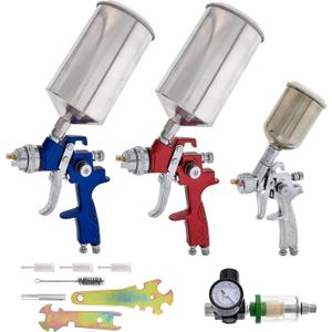 TCP Global HVLP Spray Gun Kit for Auto Paint - Set of 3 Sprayers (1.0mm, 1.4mm, 1.8mm) with Cups & Air Regulator - Auto Spray Paint Gun Set for Primer, Topcoat & Touch-Up (Pistola para Pintar Carros)