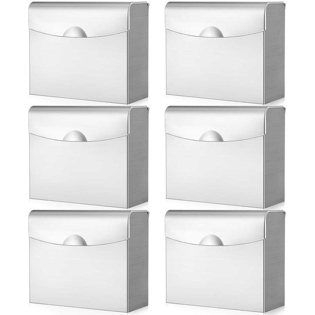 Tioncy 6 Pcs Sanitary Napkin Disposal Receptacle Stainless Steel Sanitary Napkin Receptacle Wall Mounted Tampon Disposal Bin Waste Tampon Holder Feminine Hygiene Container (Silvery White)