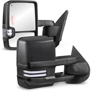 MOSTPLUS Power Heated Towing Mirrors Compatible with 2008-2013 Chevy Silverado Suburban Tahoe GMC Serria Yukon w/Sequential Turn light, Clearance Lamp, White Running Light(Set of 2)-Black