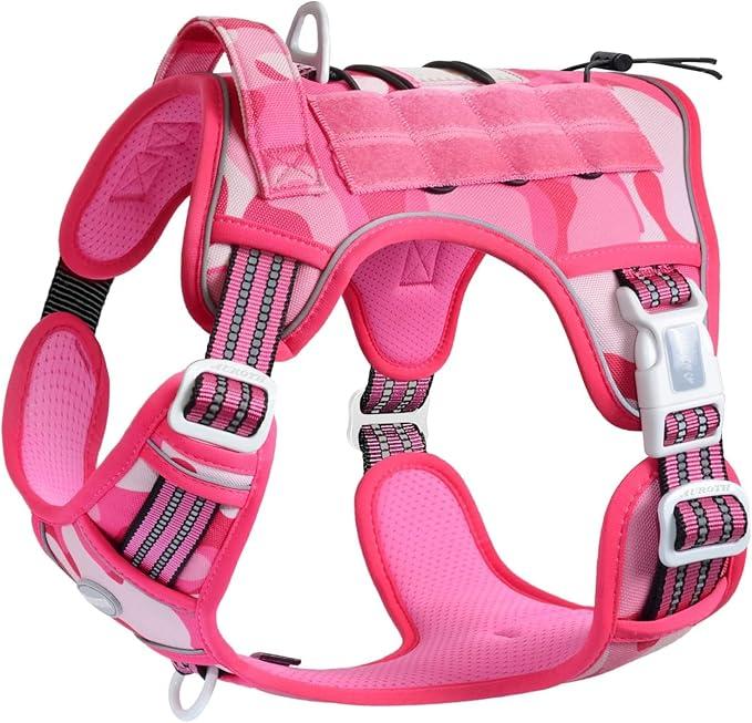 Auroth Tactical Pet Harness for Small Medium Large Dogs No Pull Adjustable, Reflective K9 Working Training Easy Control Vest Military Service Dog, Pink Camo, M