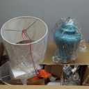 JONATHAN Y JYL6620A 33" Tall Teal Ceramic Ginger Jar Table Lamp for Living Room, Modern Traditional Bedside Nightstand Lamp for Bedroom with White Linen Shade and Chrome Base, LED Bulb Included