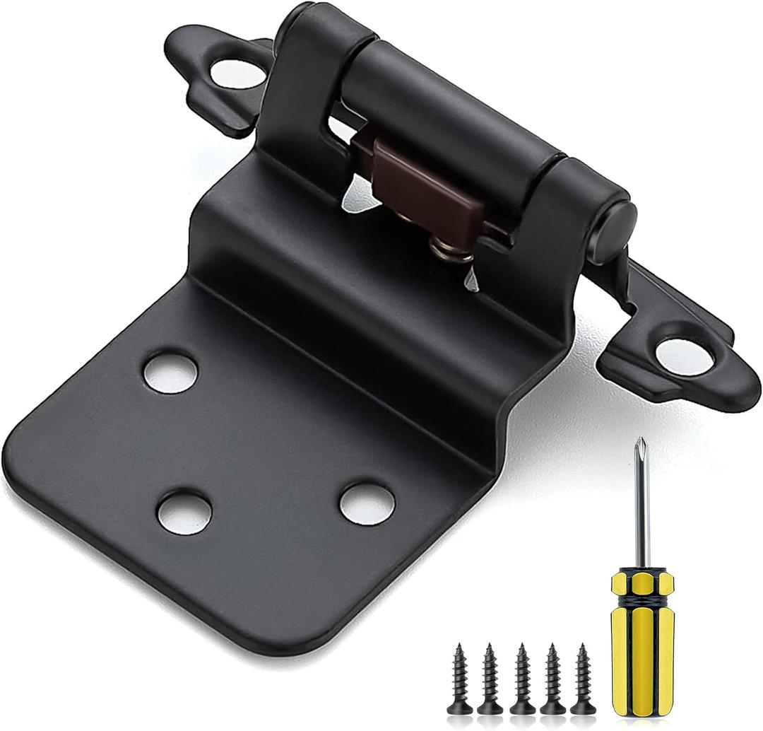 Ravinte 10 Pack 5 Pairs 3/8 inch Inset Kitchen Cabinet Door Hinges Black Semi-Concealed Face Mount Cabinet Hardware Self-Closing Hinges with Door Bumpers&Screwdriver