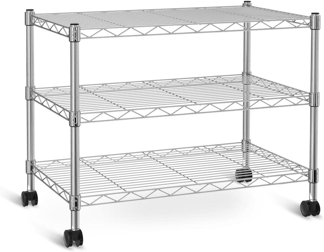 Simple Deluxe Heavy Duty 3-Shelf Shelving Unit, 24.02" D x 13.78"W x 21.97" H, 3 Tier, Chrome, 3-Tier, 24"W x 14"D x 20"H