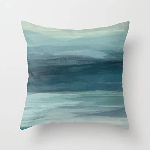 FJTP Seafoam Green Mint Navy Blue Abstract Ocean Art Painting Flax Cotton Hidden Zipper Throw Pillow Covers 20x20 in (Two Sides)