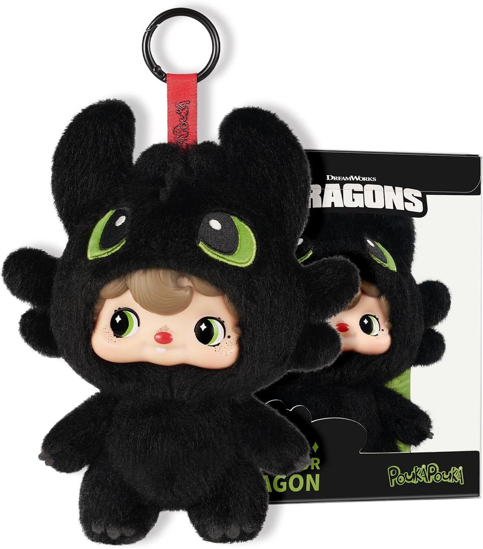 52TOYS PoukaPouka x Toothless How to Train Your Dragon- Night Fury Vinyl Face Plush Toy, Stuffed Animal Action Figures Collectible Toys with Soft and Adorable Design, Giftable Home Decorations (Black)