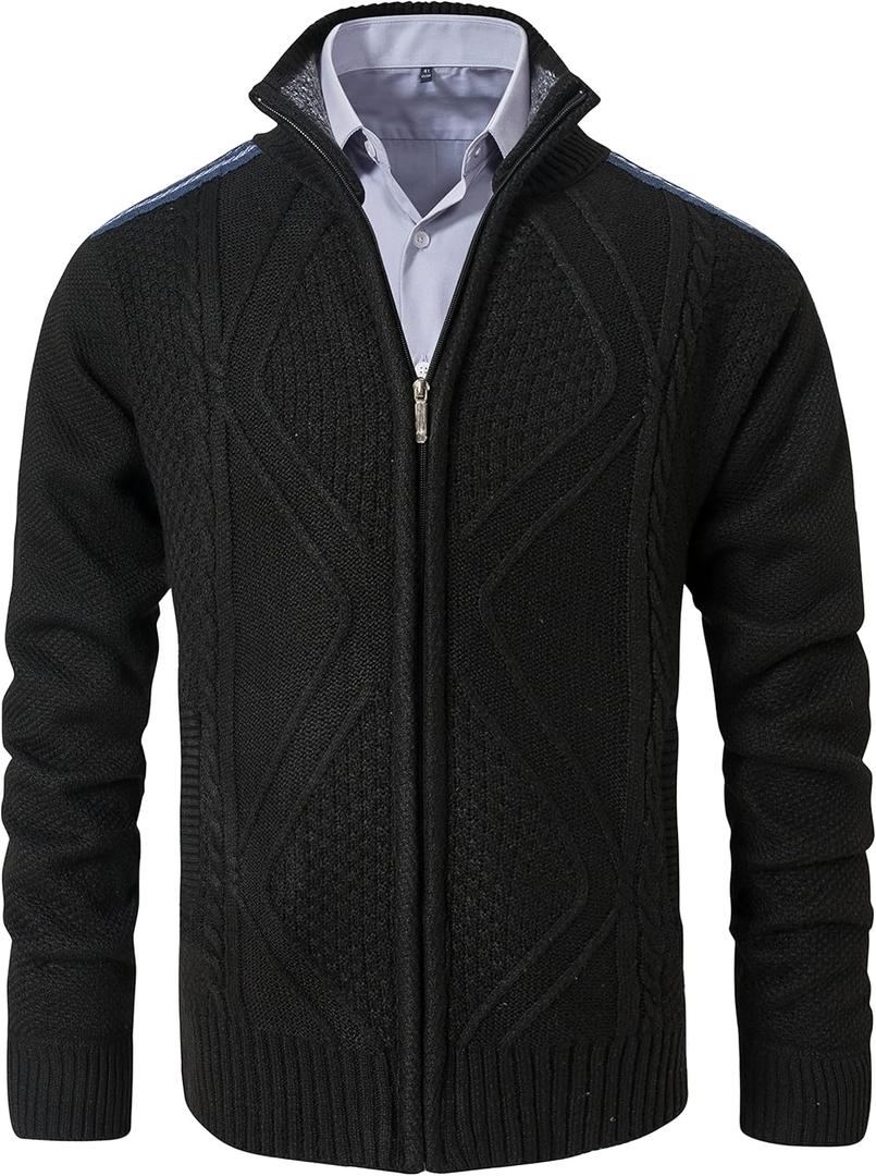 VtuAOL Men's Cardigan Sweaters Casual Full Zip Sweaters Knitted Cardigan with Pockets (Black, XXL)