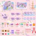 Motiloo 48Pcs Tea Set for Little Girls,Kids Pretend Toy Tin Tea Set and Carrying Case,Rainbow Magic Unicorn Design for Girls Princess Boys 3-6