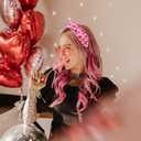 boderier Valentines Day Headband Red Pink Heart Headband Jeweled Crystal Knotted Valentines Lover Party Hair Accessory (Pink-Beaded Rhinestone Heart)