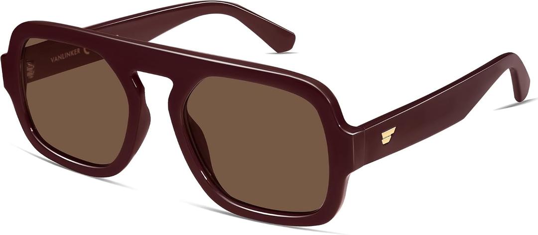 VANLINKER Retro Square Aviator Sunglasses for Women Men 70s Vintage Style Trendy Flat Top Rectangle Sun Glasses VL9826