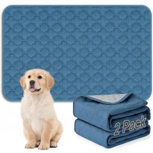 FunFurry Washable Pee Pads for Dogs - 2 Pack Reusable Pee PadsWaterproof Puppy PadsPet Training PadsSuper Absorbent with Dog Paw Shape Non-Slip Backing (Blue, 24" X 36" - 2 Pack)