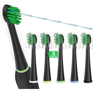 Replacement Toothbrush Heads for All Waterpik Sonic Fusion Models (SF-01, SF-02, SF-03, and SF-04 Series), Compact, with Covers, 5 Count, Black