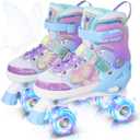 MammyGol Kids Roller Skates for Girls or Boys, Adjustable Roller Skates for Children with Beautiful Butterflies, Light up Quad Skates Indoor Outdoor (Butterfly-Purple), Small - Little Kid (10-13C US)