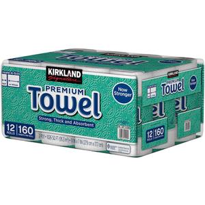 Kirkland Signature Premium Big Roll Paper Towels 12-roll, 160 Sheets Per Roll (12 Count (Pack of 1), Multicolor)