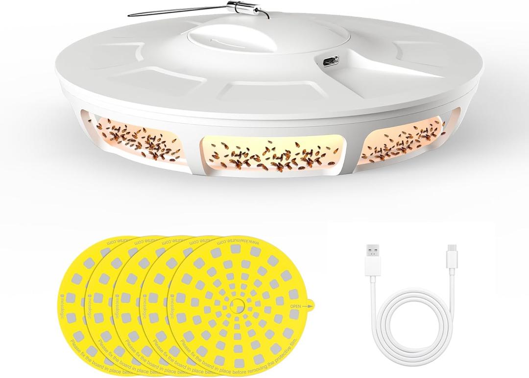 Mosalogic Electric Flea Trap and Killer for Inside Your Home Indoor Fly Light Trap-Natural and Child-Friendly Indoor Flea Control Solution for Home & Garage with 5 Glue Disc Refills