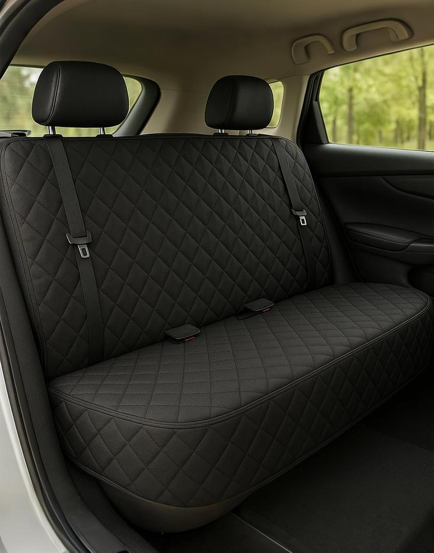 Waterproof Dog Car Seat Cover with Belt for Back Seat - Washable Pet Protector Accessories for Cars, Trucks, SUVs, and Bench Seats - Auto Backseat Hammock for Small & Large Dogs (Black)