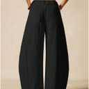 Baggy Barrel Pants Women Cotton Linen Summer Palazzo Pants Casual Wide Leg Trousers with Pockets (Black, XL)