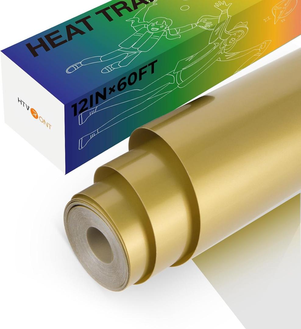 HTVRONT Heat Transfer Vinyl Gold Iron on Vinyl-12 x 60FT Gold HTV Vinyl Roll Easy to Cut & Weed for Heat Vinyl Design