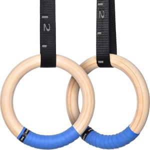 PACEARTH Gymnastics Rings Wooden Olympic Rings Support 1500lbs Locked Carabiners 9ft Double-Layer Numbered Straps Non-Slip Gym Rings with Foot Straps Door Anchor for Home Gym Full Body Workout