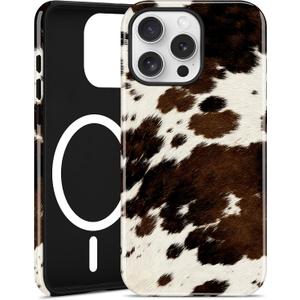 Compatible with MagSafe Cow Phone Case for iPhone 16, Cute Magnetic Animal Print Pattern Aesthetic Design Soft TPU and Hard PC Protective Phone Cover for Women Men Girls Boys - Brown